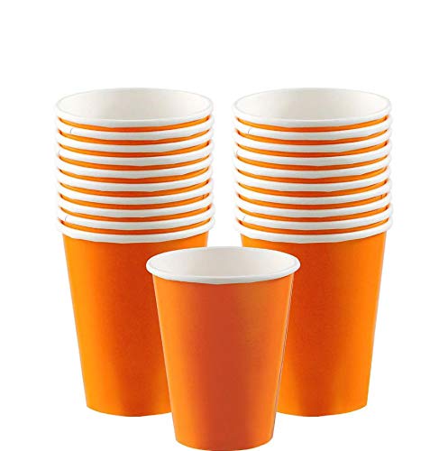 Solid Pumpkin Orange Disposable Paper Cups - 9 Oz, Pack Of 14 - Ideal For Parties, Picnics, & All Occasions